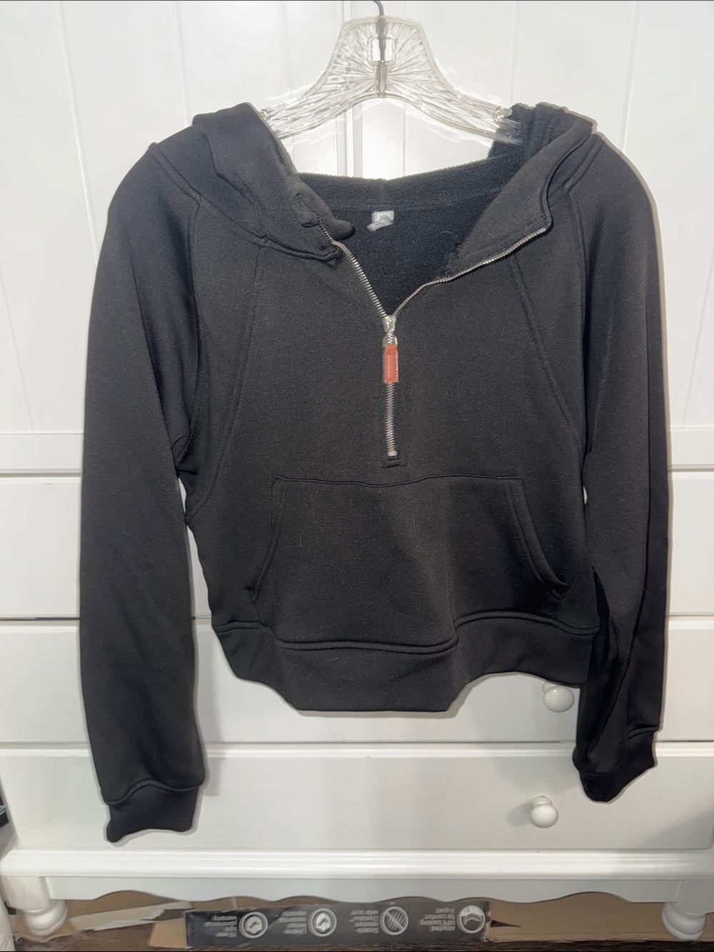 Black Half-Zip Hooded sweatshirt with Kangaroo Pocket
